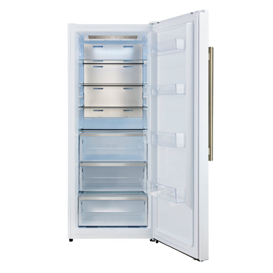 Forno Maderno 28-Inch Convertible Freezer/Refrigerator in White with Antique Brass Handle, 13.6 cu.ft. Right Swing