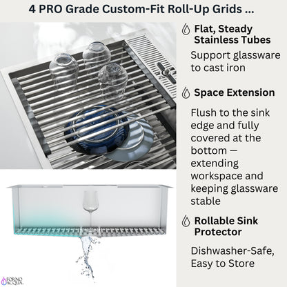 FORNO ACQUA 33 in. Drop-In/Undermount 3-Level Workstation Sink with Faucet, Waterfall & Glass Rinser