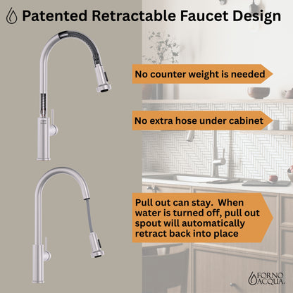 FORNO ACQUA 33 in. Drop-In/Undermount 40/60 Double Bowl Sink with Retractable Faucet & Waterfall