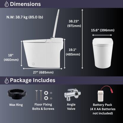 FORNO ACQUA Luxurious Smart Toilet. Includes Auto Flush, Powerful Flush, sleek tankless design Ideal for Powder Rooms.