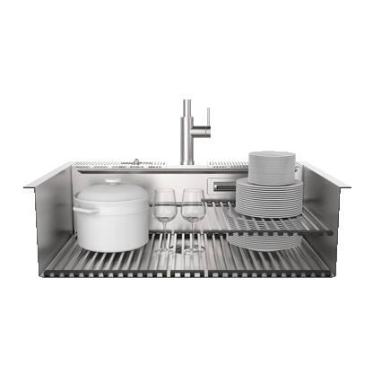 FORNO ACQUA 33 in. Drop-In/Undermount 40/60 Double Bowl Stainless Steel Sink with Waterfall Faucet