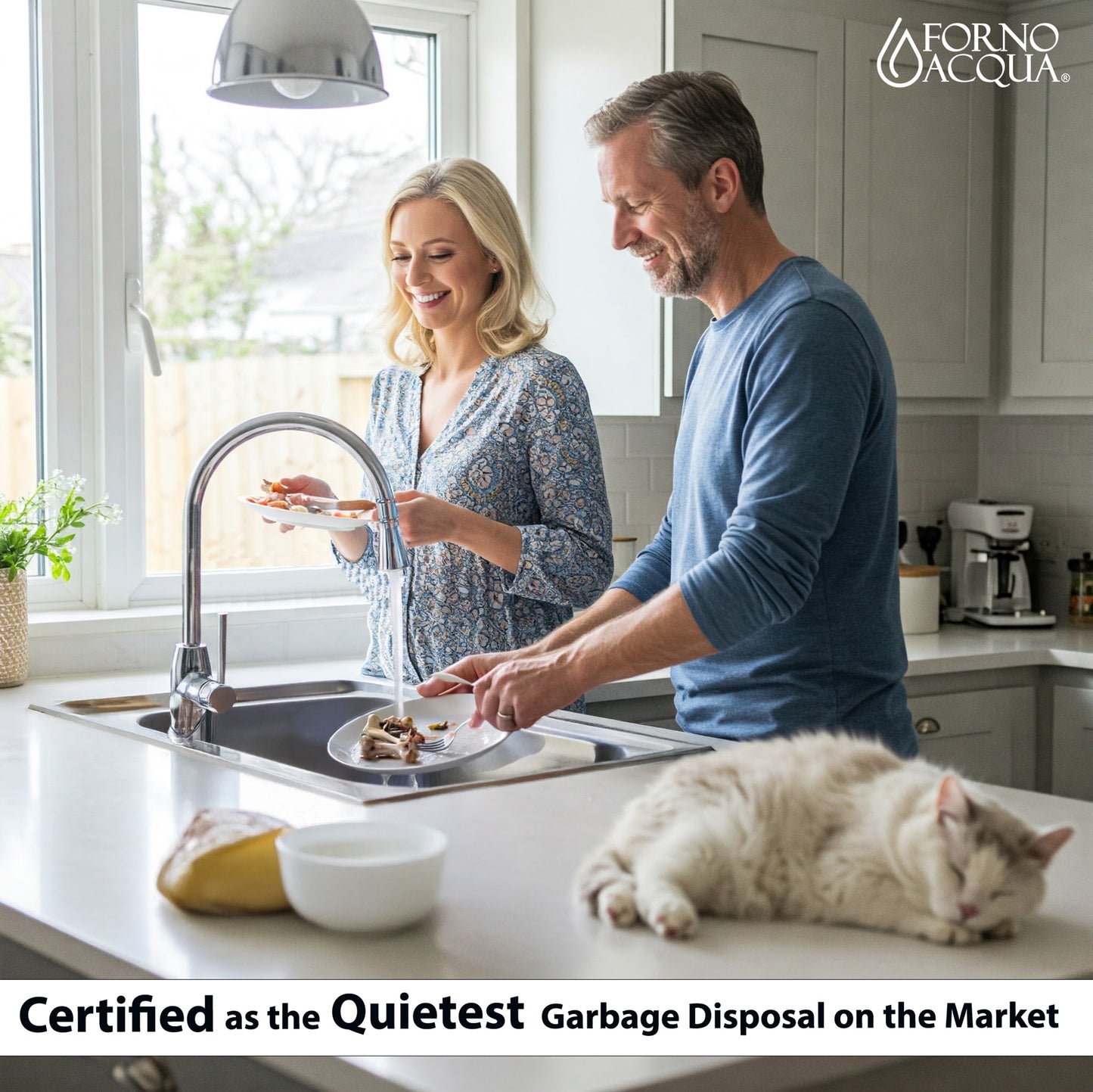 FORNO ACQUA BrightDIAMOND Amethyst 1HP Super Quiet Garbage Disposal Corded with Motion Sensor Cabinet Light & Pre-Wired Air Switch