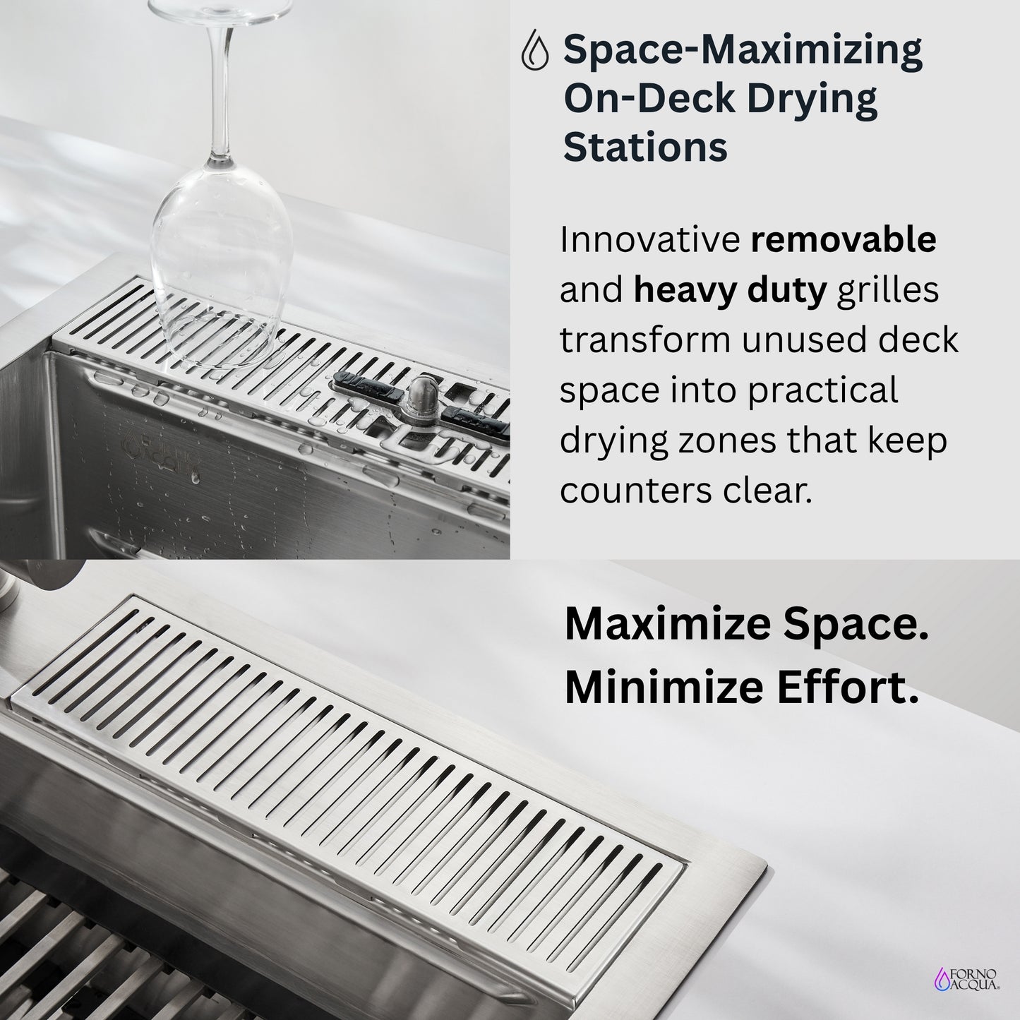 FORNO ACQUA 33 in. Drop-In/Undermount 3-Level Workstation Sink with Faucet, Waterfall & Glass Rinser