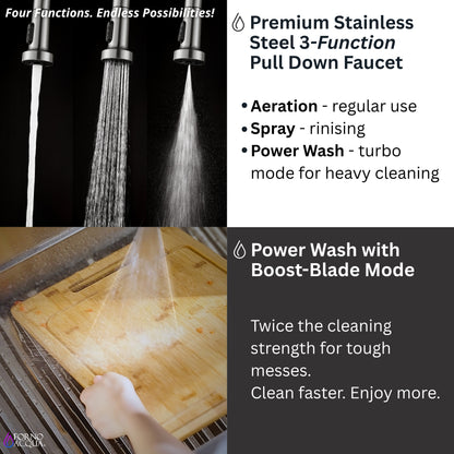 FORNO ACQUA 45 in. Drop-In/Undermount 3-Level Workstation Sink with Two Faucets & Glass Rinser