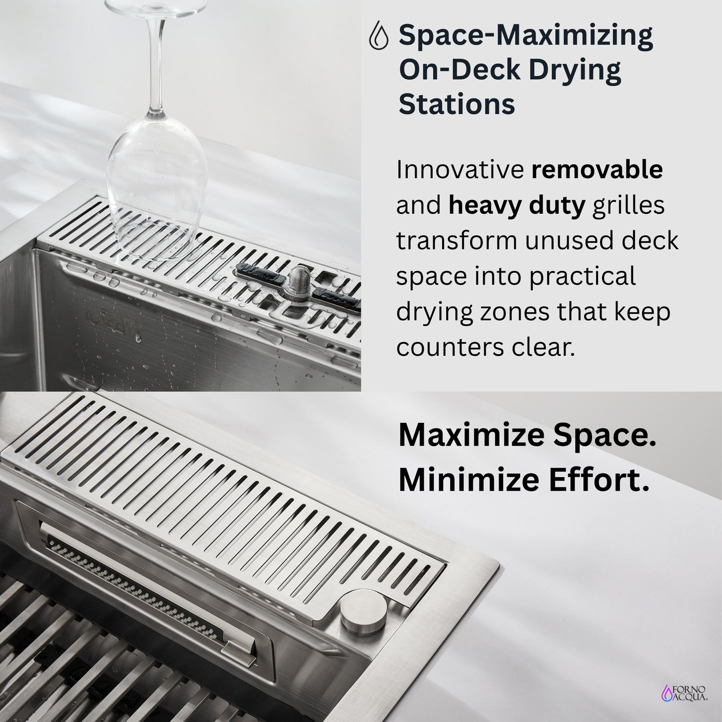 FORNO ACQUA 45 in. Drop-In/Undermount 3-Level Workstation Sink with Two Faucets & Glass Rinser