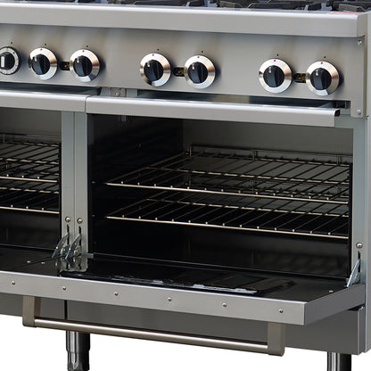 Forno Commerciale 60 Inch Stainless Steel Gas Range, 10 Burners 300,000 BTU Total, 9.3 cu.ft. Ovens