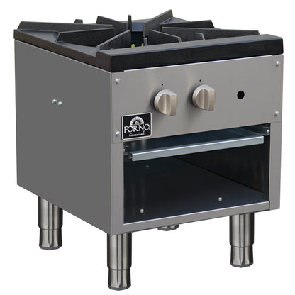 Forno Commerciale gas stock pot range, 1 powerful 3-ring burner, 80,000 BTU, durable stainless steel, heavy-duty cast iron grate