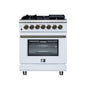 Forno Massimo 30-Inch Freestanding Dual Fuel Range in White with Antique Brass Accessories, 4 Burners, 4.32 cu. ft. Convection Oven
