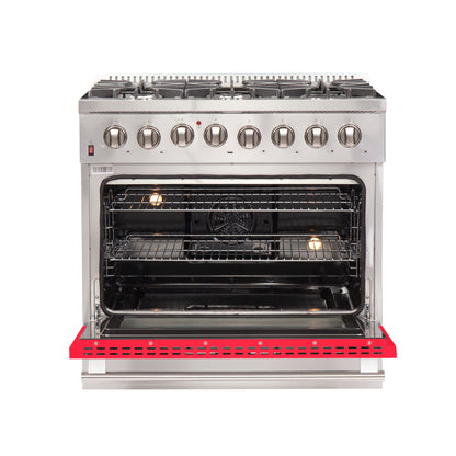 Forno Galiano 36-Inch Freestanding Dual Fuel Range, 6 Burners, Double Convection Ovens, Red Door