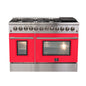 Forno Galiano 48-Inch Freestanding Dual Fuel Range, 8 Burners, Double Convection Ovens, Red Doors