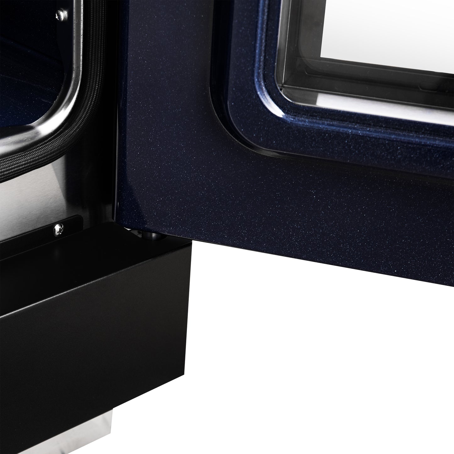 Forno Capriasca 30-Inch Freestanding French Door Dual Fuel Range in Black with Antique Brass Accessories, 5 Burners, True Convection Oven