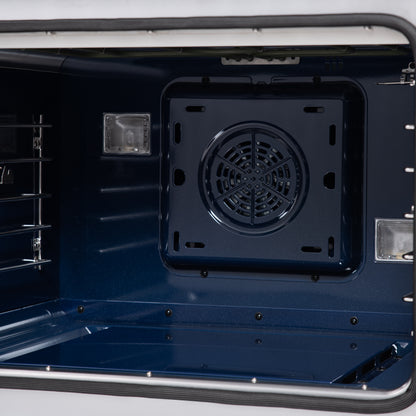 Forno Capriasca 30-Inch Freestanding French Door Dual Fuel Range in White with Antique Brass Accessories, 5 Burners, True Convection Oven