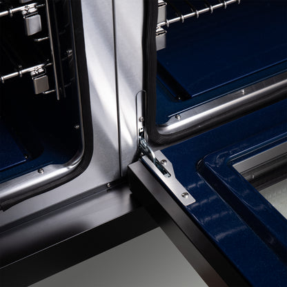 Forno Capriasca 48 Inch Freestanding French Door Dual Fuel Range in Black with Antique Brass Accessories, 8 Burners, True Convection Oven