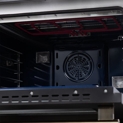 Forno Capriasca 48 Inch Freestanding French Door Dual Fuel Range in Black with Antique Brass Accessories, 8 Burners, True Convection Oven