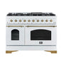 Forno Antico 48-Inch Dual Fuel Range, White with Antique Brass Finish, 8 Burners, 94,000 BTU, 5.5 cu.ft. Double Ovens & Griddle