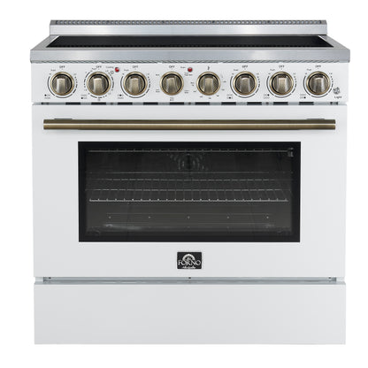 Forno Paolo 36 Inch White Freestanding Electric Range, Stainless Steel, 5.44 cu.ft, True Convection Oven, Energy Efficient