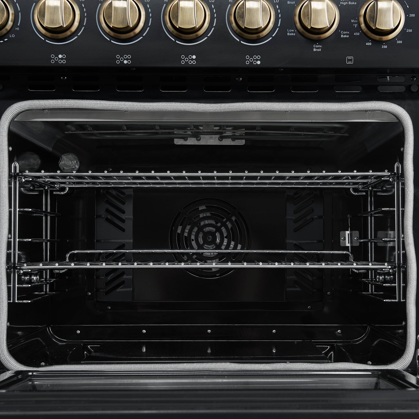 Forno Paolo 48 Inch Freestanding Electric Range in Black with Antique Brass, 6.7 cu.ft, True Convection Oven, Energy Efficient