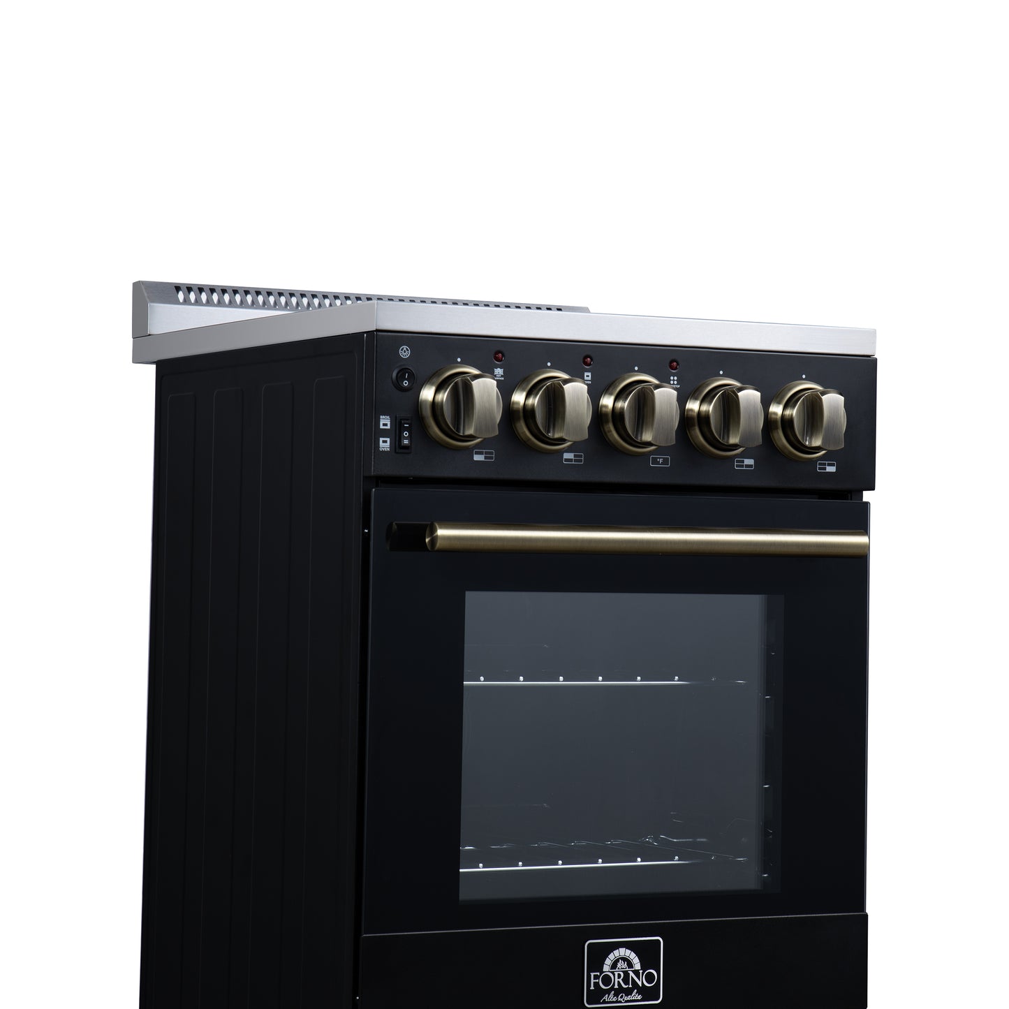 Forno Pallerano 20 Inch Freestanding Electric Range in Black with Antique Brass, Compact Design
