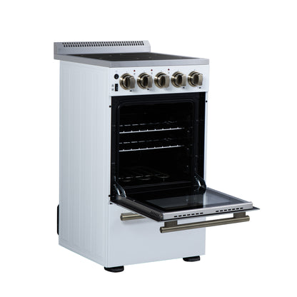 Forno Pallerano 20 Inch Freestanding Electric Range in White with Antique Brass, Compact Design