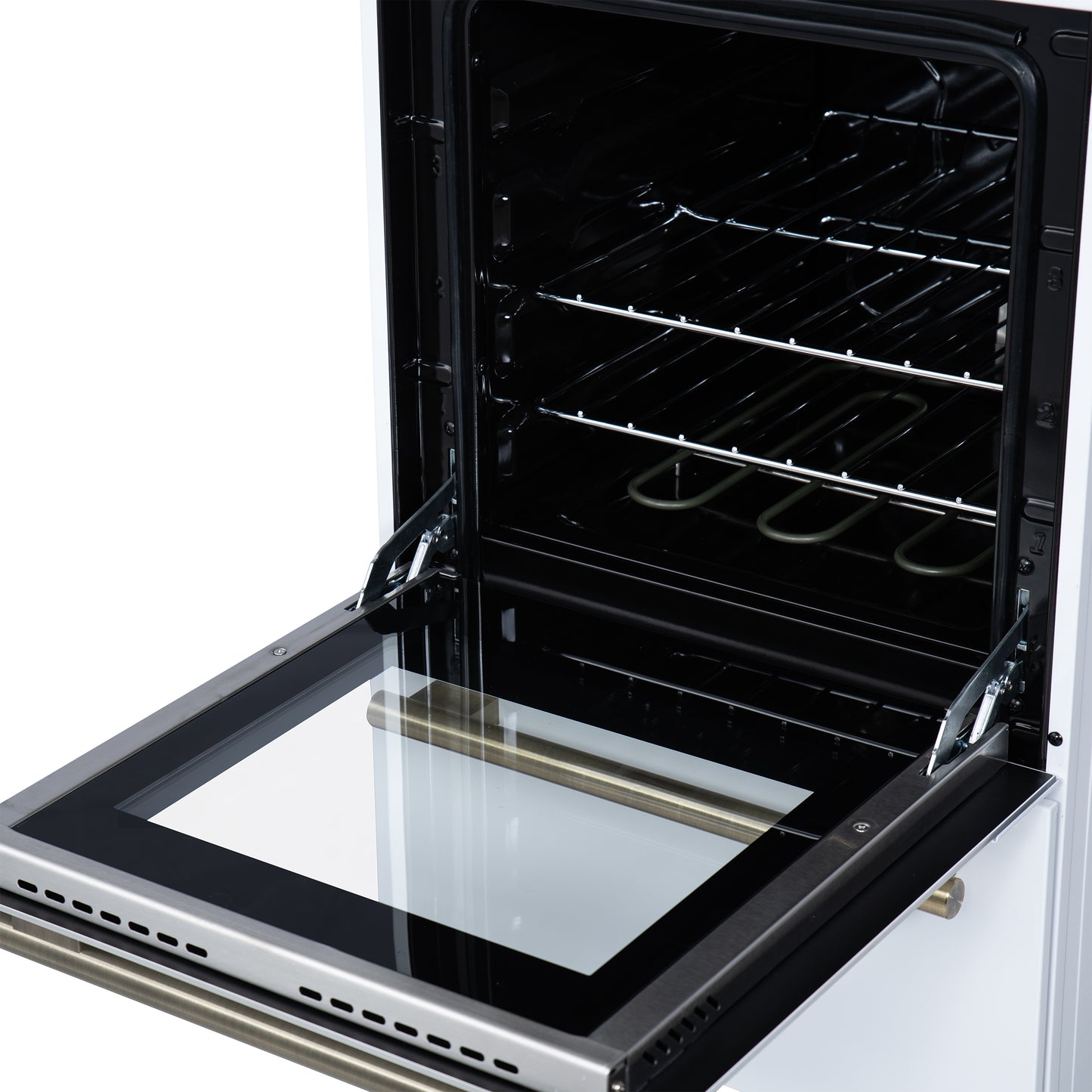 Forno Pallerano 20 Inch Freestanding Electric Range in White with Antique Brass, Compact Design