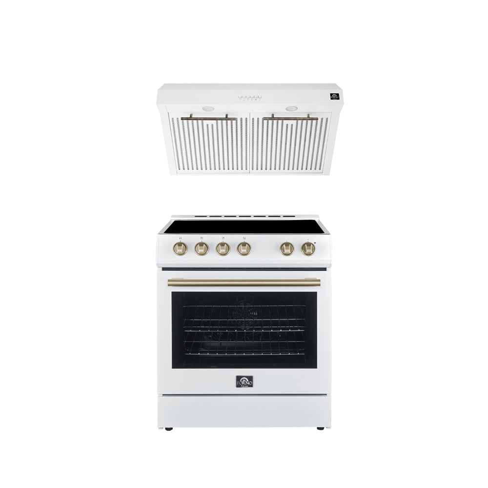 FORNO Premium 2-Piece Kitchen Bundle - Leonardo Espresso 30" White Range, 30" White Range Hood - FBDL-002-03US