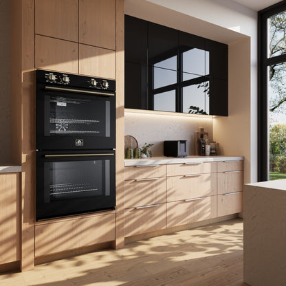 Forno Vomero 30-Inch Double Wall Oven, Black, 10 cu.ft Total Capacity, 7100W Convection, Mechanical Controls, Manuel Steam Clean