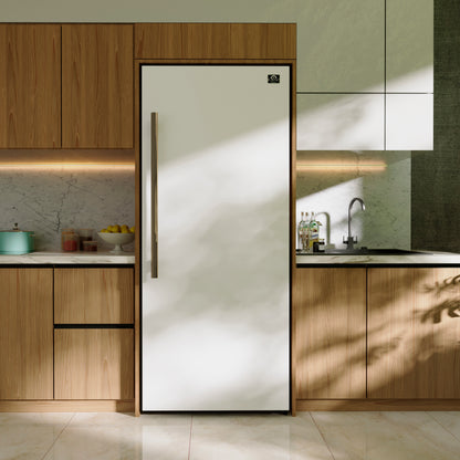 Forno Maderno 28-Inch Convertible Freezer/Refrigerator in White with Antique Brass Handle, 13.6 cu.ft. Right Swing