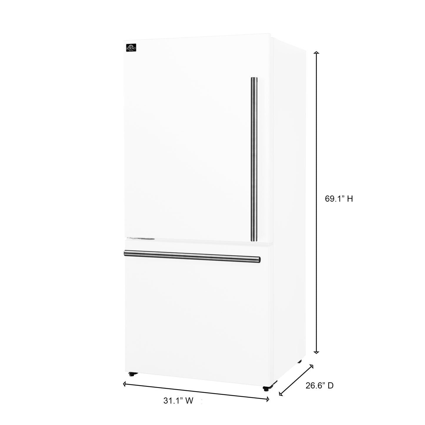 Forno Milano Espresso 31-Inch White Bottom Freezer Refrigerator, 17.2 Cu. Ft., Energy-Efficient, No Frost, Built-In Ice Maker