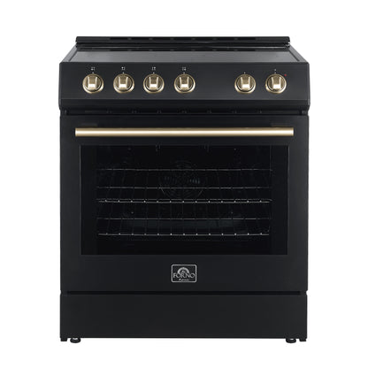 FORNO Premium 2-Piece Kitchen Bundle - Leonardo Espresso 30" Black Range, 30" Black Range Hood - FBDL-002-02US