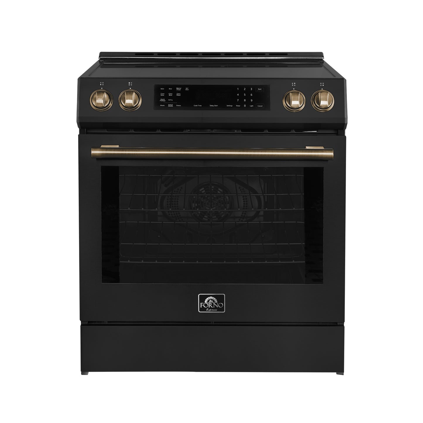 Forno Donatello Espresso 30-Inch Slide-In Black Induction Range, Convection Oven, 5 Cooking Zones, Touch Control Panel