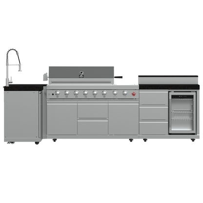 FORNO Bulnes 40-Inch BBQ, 95,000 BTU, 5 Burners, Sear & Rotisserie Infrared with Side Burner, Stainless Steel Outdoor Kitchen with 1.8 cu.ft. Beverage Center & Black Granite Countertops
