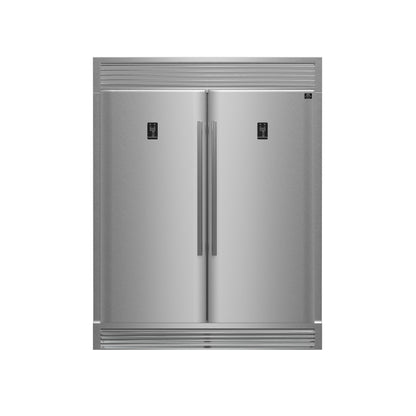 FORNO Premium 3-Piece Kitchen Bundle - FORNO Galiano 48" Freestanding Gas Range, FORNO Rizzuto 60" W. Dual Combo Convertible Refrigerator, FORNO 48" Wall Mount Range Hood - FBDL-018-02US