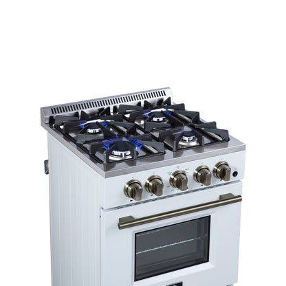 Forno Breno 24 Inch Freestanding Gas Range in White with Antique Brass, Compact Design