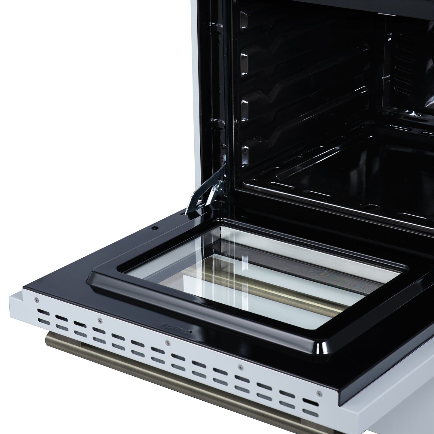 Forno Breno 24 Inch Freestanding Gas Range in White with Antique Brass, Compact Design