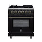 Forno Massimo 30-Inch Black Freestanding Gas Range, 5 Burners, True Convection Oven