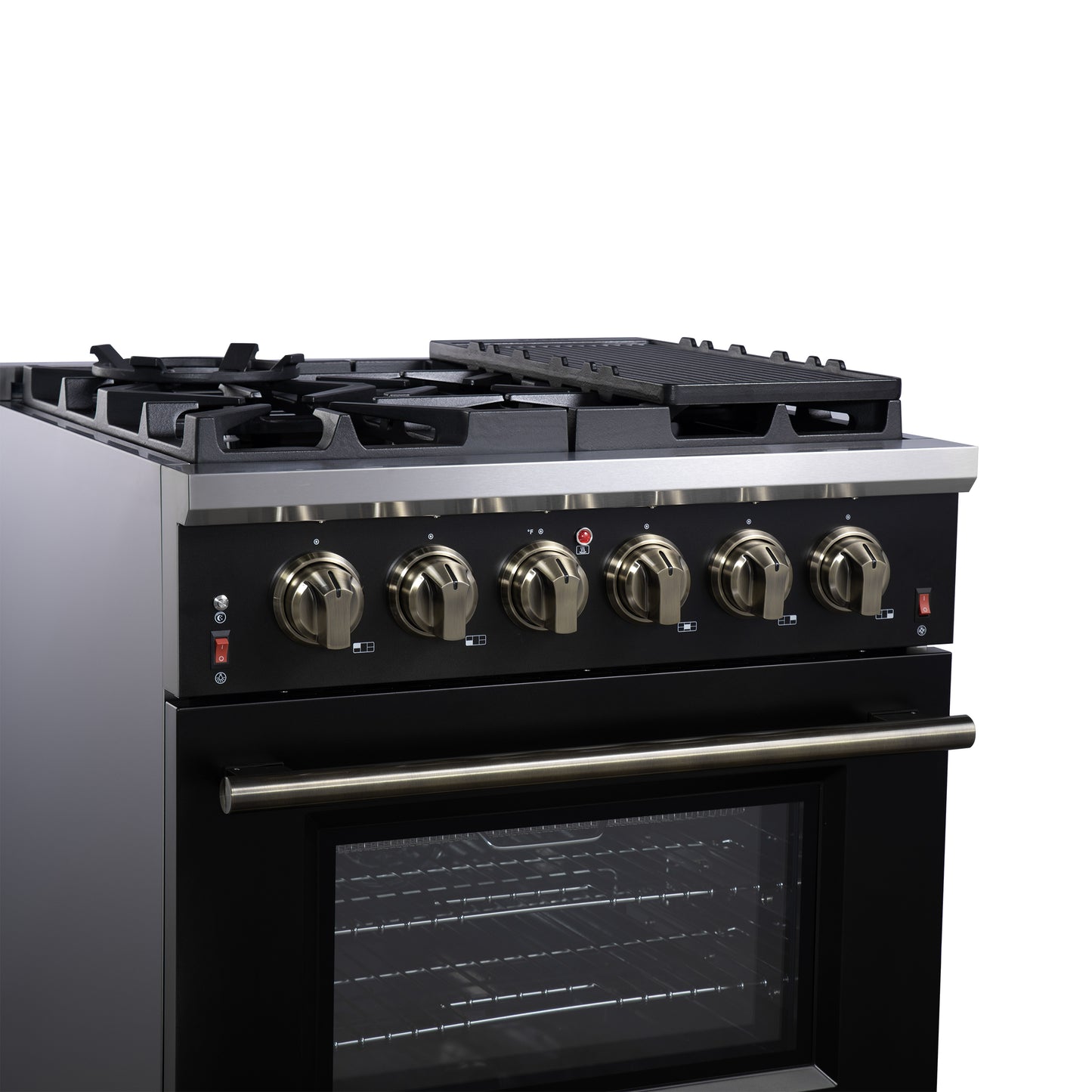 Forno Massimo 30-Inch Black Freestanding Gas Range, 5 Burners, True Convection Oven