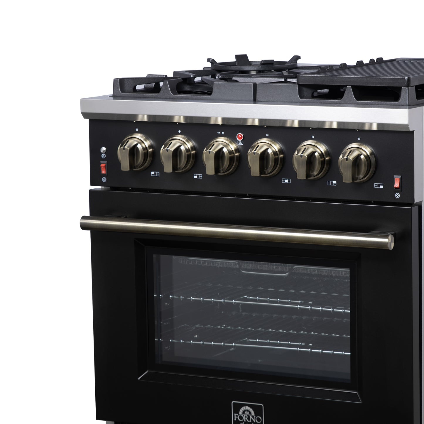 Forno Massimo 30-Inch Black Freestanding Gas Range, 5 Burners, True Convection Oven