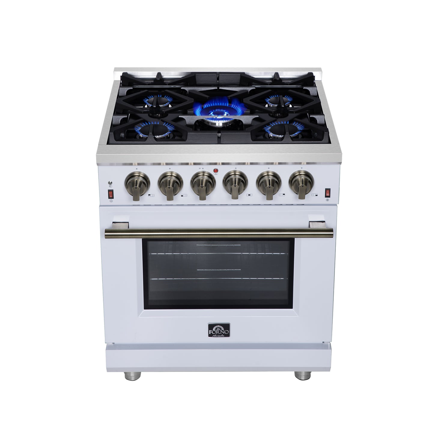 Forno Massimo 30-Inch White Freestanding Gas Range, 5 Burners, True Convection Oven