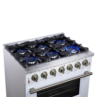 Forno Massimo 36-Inch White Freestanding Gas Range, 6 Sealed Burners, Convection Oven, Energy Efficient