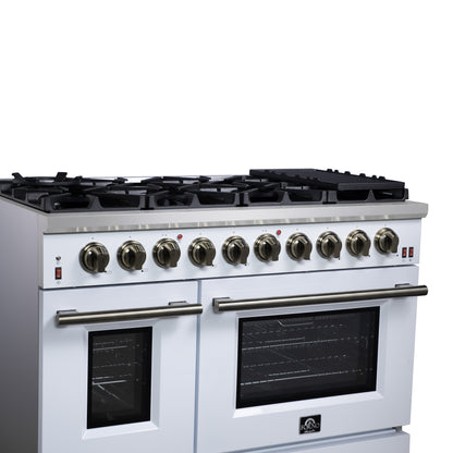 Forno Massimo 48-Inch White Freestanding Gas Range, 8 Burners, True Convection Oven