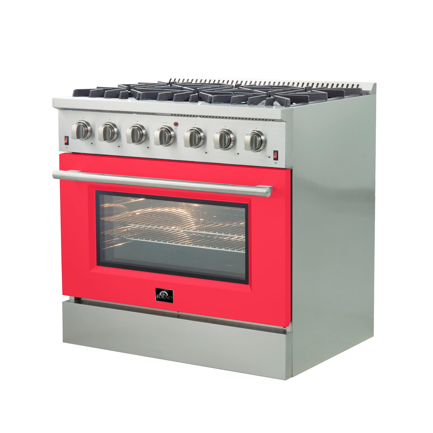 Forno Galiano 36-Inch Freestanding Gas Range, Stainless Steel, 6 Burners, Energy Efficient, Red Door