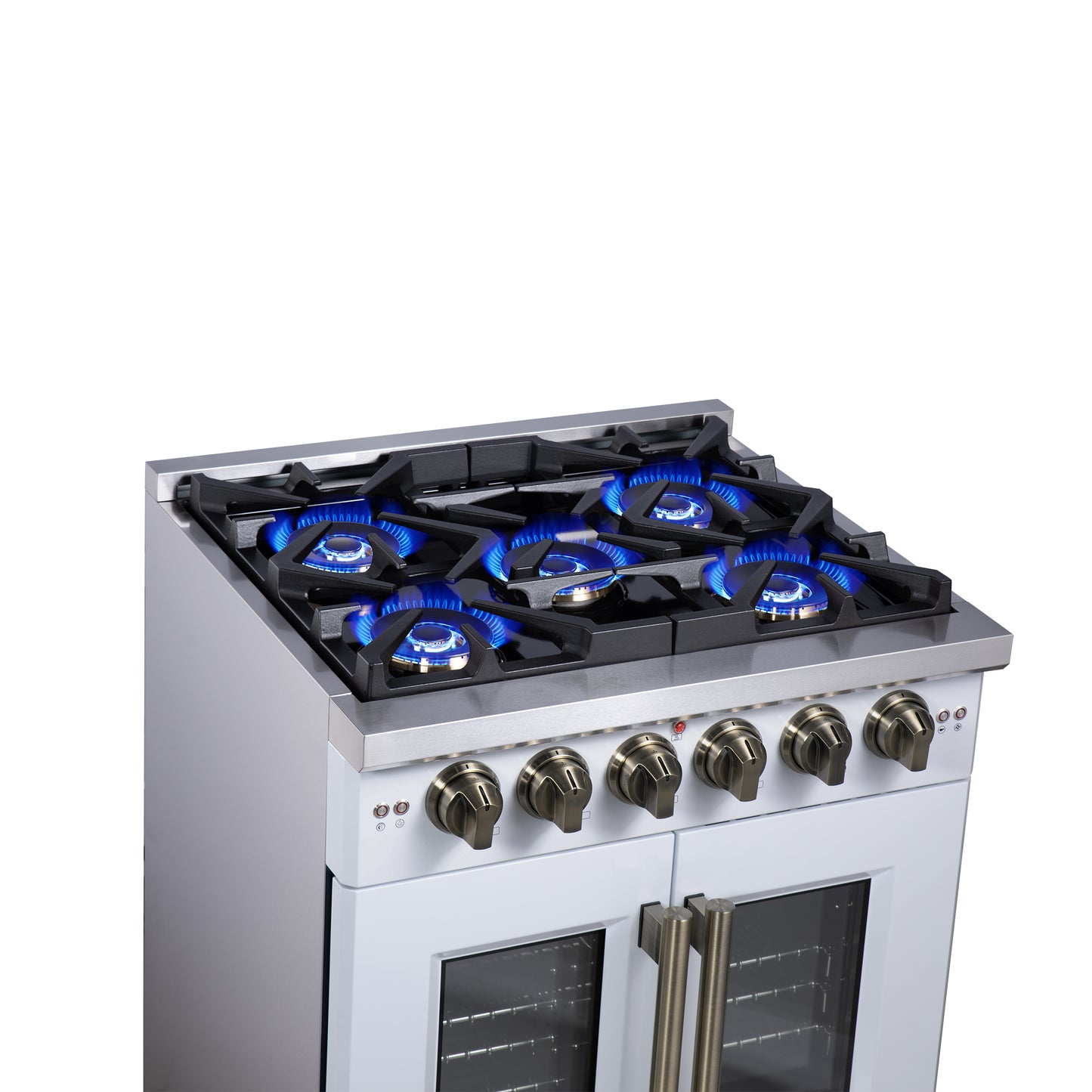 Forno Capriasca 30-Inch White Freestanding French Door Gas Range, 4 Burners, Convection Oven, Energy Efficient