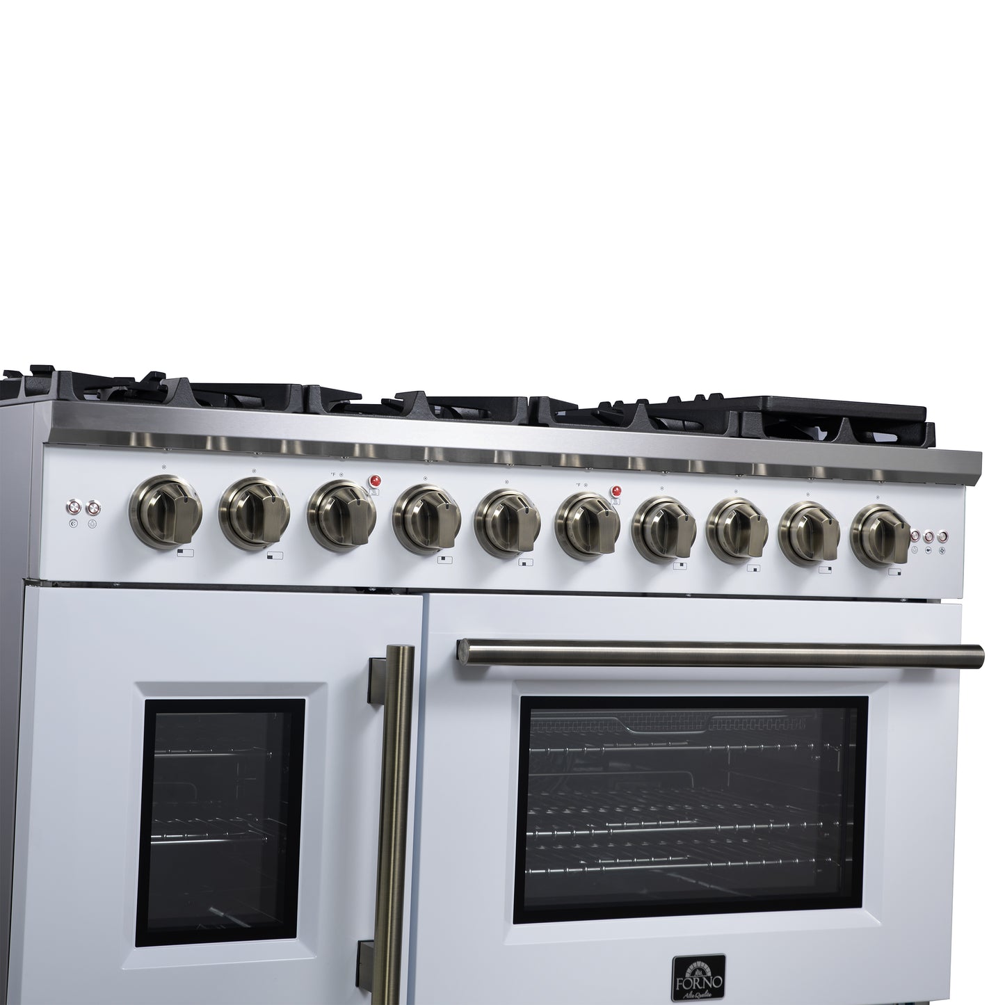 Forno Capriasca 48-Inch White Freestanding French Door Gas Range, 8 Burners, Convection Oven, Energy Efficient