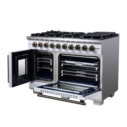Forno Capriasca 48-Inch White Freestanding French Door Gas Range, 8 Burners, Convection Oven, Energy Efficient
