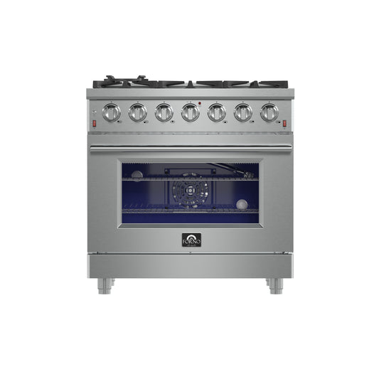 Forno Massimo 36-Inch Freestanding Gas Range, 6 Sealed Burners, Convection Oven, Energy Efficient