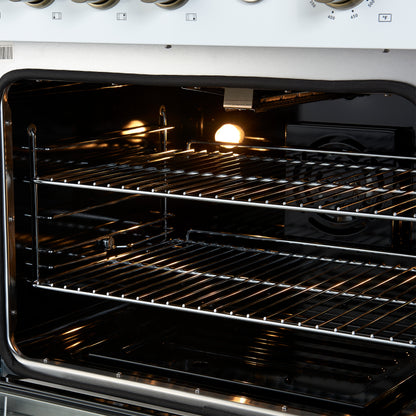 Marco 30-inch Gas Range White & Antique Brass Design, 4 Burners 37,000 BTU, 4.32 cu.ft. Convection Oven