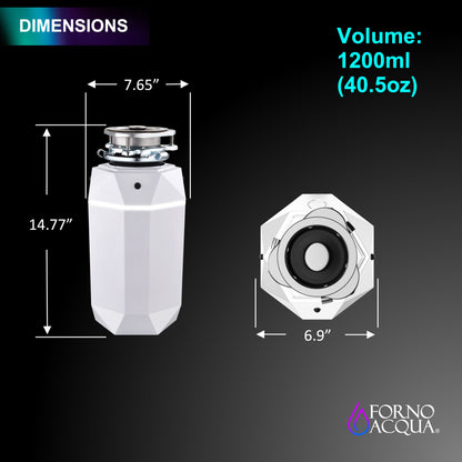 FORNO ACQUA BrightDIAMOND Moonstone 1HP Super Quiet Garbage Disposal Corded with Motion Sensor Cabinet Light & Pre-Wired Air Switch