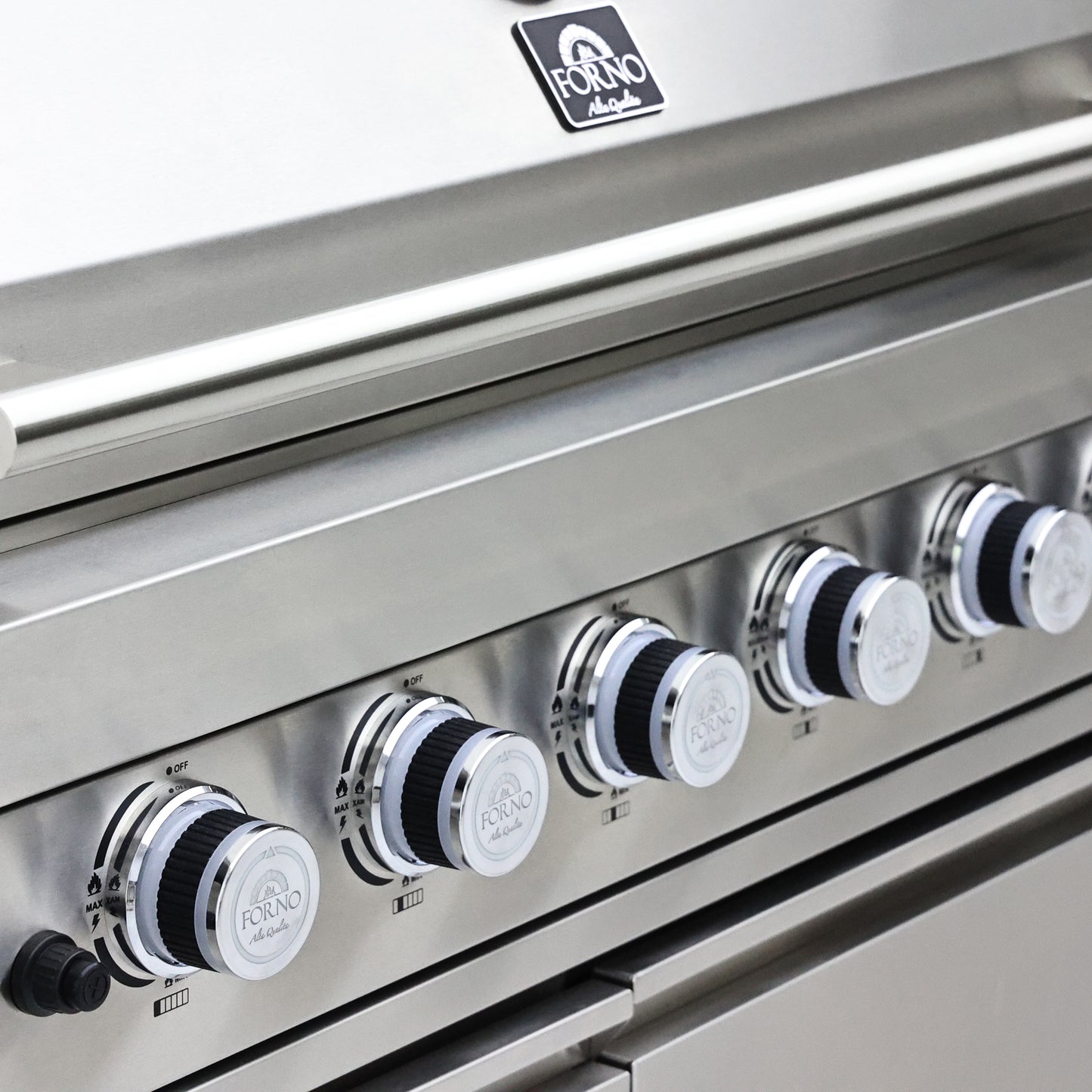 FORNO Bulnes 40-Inch BBQ, 95,000 BTU, 5 Burners, Sear & Rotisserie Infrared with Side Burner, Stainless Steel Outdoor Kitchen with 1.8 cu.ft. Beverage Center & White Sintered Stone Countertops