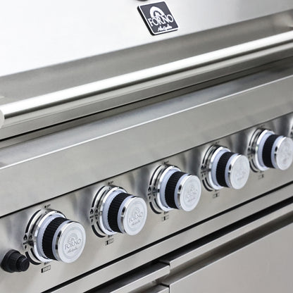 FORNO Bulnes 40-Inch BBQ, 95,000 BTU, 5 Burners, Sear & Rotisserie Infrared with Side Burner, Stainless Steel Outdoor Kitchen with 1.8 cu.ft. Beverage Center & Black Granite Countertops