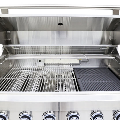 FORNO Bulnes 40-Inch BBQ, 95,000 BTU, 5 Burners, Sear & Rotisserie Infrared with Side Burner, Stainless Steel Outdoor Kitchen with 1.8 cu.ft. Beverage Center & Black Granite Countertops